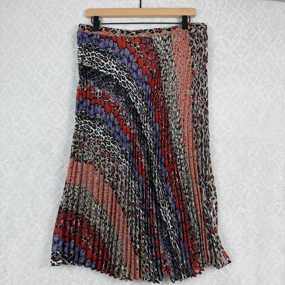 Vtg Pleated Midi Skirt XL Animal Print Whimsigoth Fairygrunge Mobwife 90s Y2K